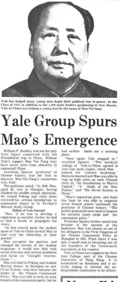 Yale Group Spurs Mao's Emergence - Article